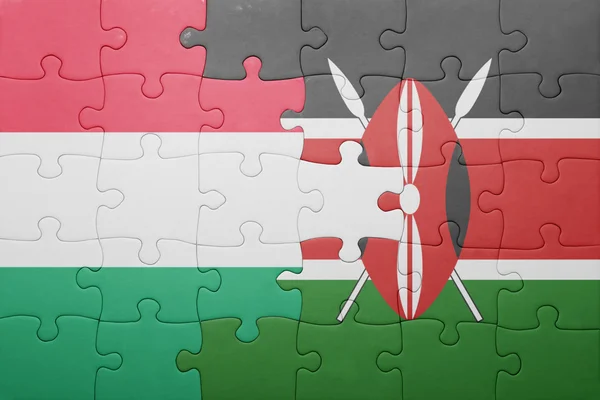 Puzzle with the national flag of kenya and hungary. — Stock Photo, Image