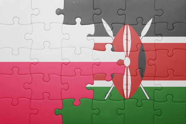 Rompecabezas con la bandera nacional de Kenia y Polonia . — Foto de Stock