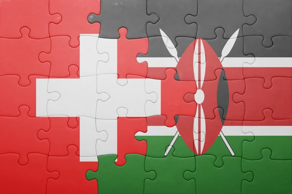 Puzzle avec le drapeau national du Kenya et de la Suisse . — Photo