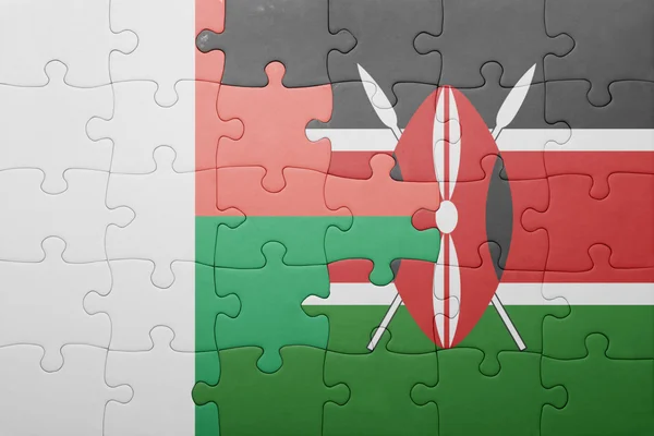 Puzzle with the national flag of kenya and madagascar. — Stock Photo, Image