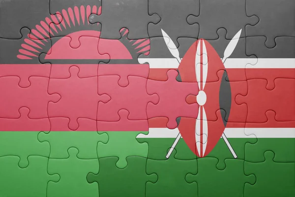Puzzle with the national flag of kenya and malawi. — Stock Photo, Image