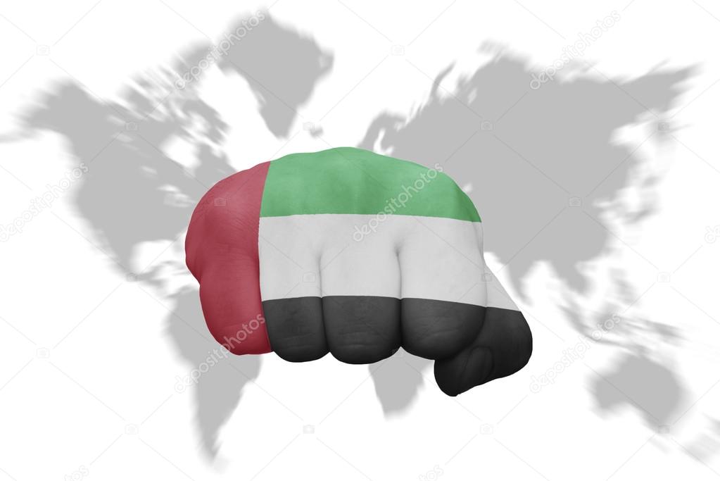Fist Avec Le Drapeau National Des émirats Arabes Unis Sur Un