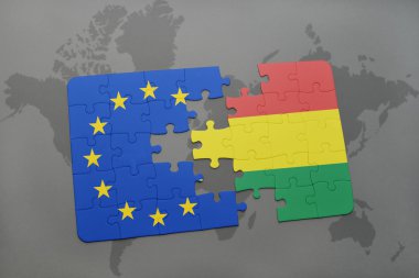Bolivya ve Avrupa Birliği'nin ulusal bayrak bir dünya haritası üzerinde ile bulmaca