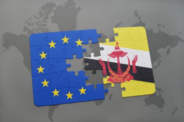 brunei ve Avrupa Birliği'nin ulusal bayrak bir dünya haritası üzerinde ile bulmaca