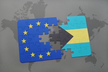 Türkiye ve Avrupa Birliği'nin ulusal bayrak bir dünya haritası üzerinde ile bulmaca