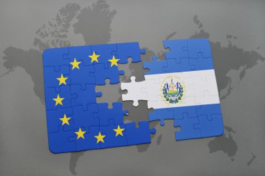 el salvador ve Avrupa Birliği ulusal bayrak bir dünya haritası üzerinde ile bulmaca