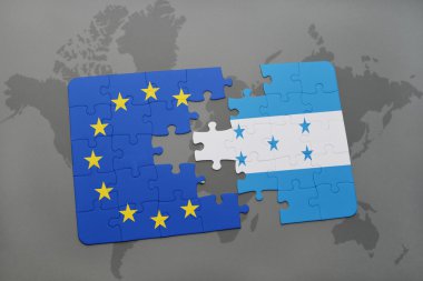 honduras ve Avrupa Birliği'nin ulusal bayrak bir dünya haritası üzerinde ile bulmaca