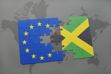 Türkiye ve Avrupa Birliği'nin ulusal bayrak bir dünya haritası üzerinde ile bulmaca