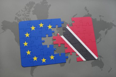 trinidad ve tobago ve Avrupa Birliği'nin ulusal bayrak bir dünya haritası üzerinde ile bulmaca