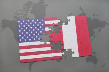 Amerika Birleşik Devletleri ve peru ulusal bayrak dünya harita arka plan üzerinde ile bulmaca