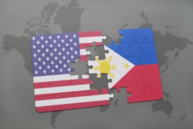 Amerika Birleşik Devletleri ve Türkiye ulusal bayrak dünya harita arka plan üzerinde ile bulmaca