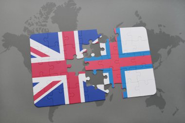 Büyük Britanya ve faroe Adaları ulusal bayrak dünya harita arka plan üzerinde ile bulmaca