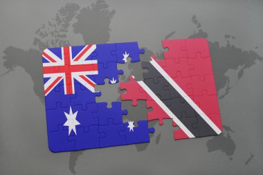 trinidad ve tobago ve Avustralya Ulusal bayrak dünya harita arka plan üzerinde ile bulmaca.