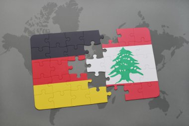bir dünya haritası arka plan üzerinde Almanya ve Lübnan ulusal bayrağı ile bulmaca.