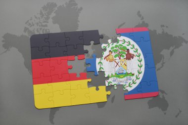 almanya ulusal bayrağı ile bulmaca ve bir dünya haritası arka plan üzerinde belize.