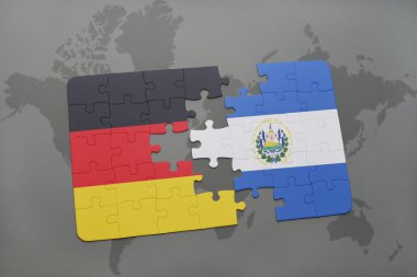 Almanya ve el salvador dünya harita arka plan üzerinde bayrağı ile bulmaca.