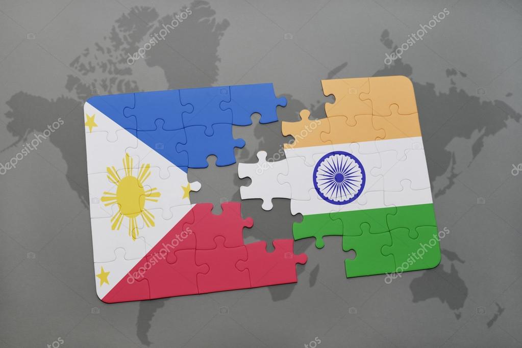 Puzzle With The National Flag Of Philippines And India On A World