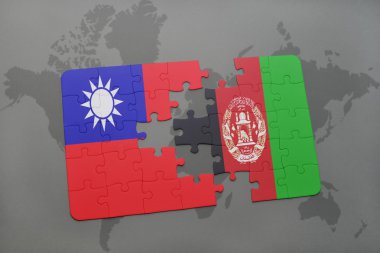 bir dünya haritası arka plan üzerinde Tayvan ve Afganistan ulusal bayrağı ile bulmaca.