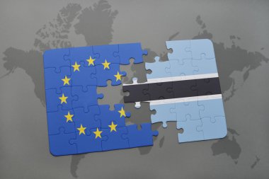 bir dünya haritası arka plan üzerinde Avrupa Birliği ve botsvana ulusal bayrağı ile bulmaca.