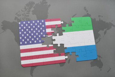 bir dünya haritası arka plan üzerinde Amerika birleşik devletleri ve sierra leone ulusal bayrağı ile bulmaca.