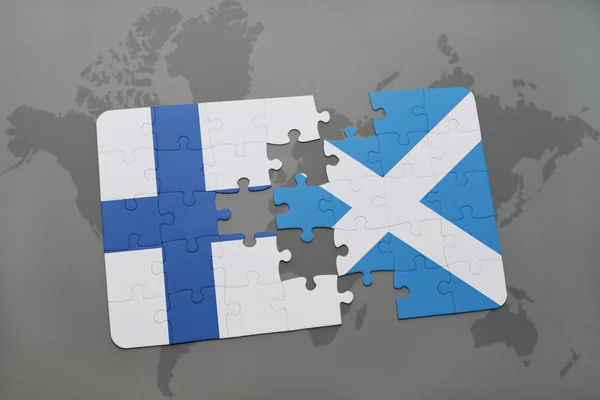 Rompecabezas Con La Bandera Nacional De La Republica Checa Y Escocia En Un Fondo De Mapa Del Mundo Foto De Stock C Ruletkka 118733550