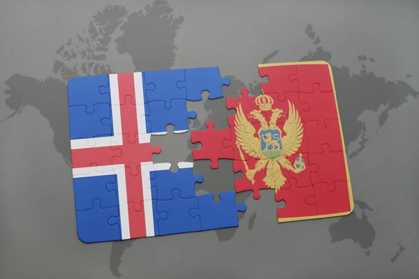 Головоломка з національним прапором Ісландії та Чорногорії на фоні карти світу . — стокове фото