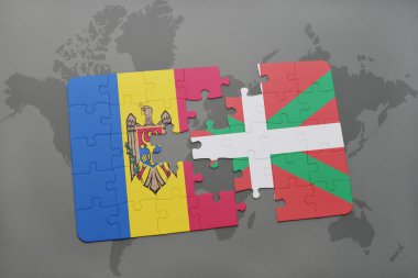 bir dünya harita arka plan moldova ve Bask Ülkesi bayrağı ile bulmaca.