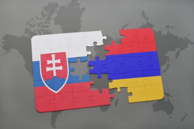 Slovakya ve Ermenistan Ulusal bayrak dünya harita arka plan üzerinde ile bulmaca.