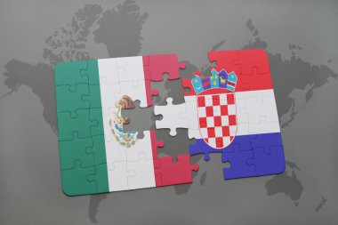 bir dünya haritası arka plan üzerinde Meksika ve Hırvatistan ulusal bayrağı ile bulmaca.