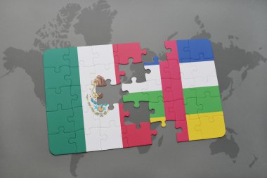 bir dünya haritası arka plan üzerinde Meksika ve Orta Afrika Cumhuriyeti ulusal bayrağı ile bulmaca.