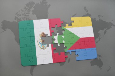 bir dünya haritası arka plan üzerinde Meksika ve komorulusal bayrağı ile bulmaca.