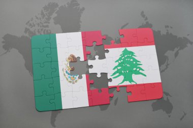 bir dünya haritası arka plan üzerinde Meksika ve Lübnan ulusal bayrağı ile bulmaca.