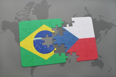 bir dünya haritası arka plan üzerinde Brezilya ve Çek Cumhuriyeti ulusal bayrağı ile bulmaca.