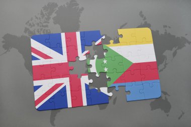 bir dünya haritası arka plan üzerinde büyük Britanya ve komorulusal bayrağı ile bulmaca.