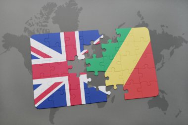 bir dünya haritası arka plan üzerinde büyük Britanya ve Kongo Cumhuriyeti ulusal bayrağı ile bulmaca.