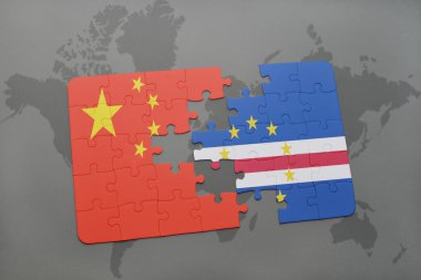 bir dünya haritası arka plan üzerinde çin ve pelerin verde ulusal bayrağı ile bulmaca.