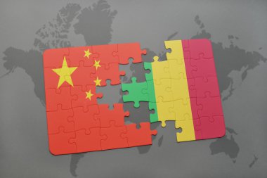 Çin ve mali dünya harita arka plan üzerinde bayrağı ile bulmaca.