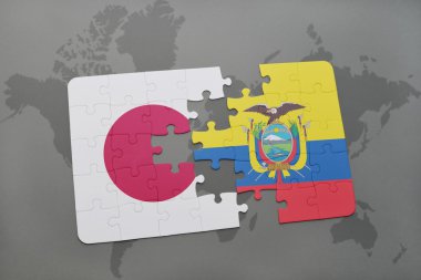 bir dünya haritası arka plan üzerinde Japonya ve Ekvador ulusal bayrağı ile bulmaca.