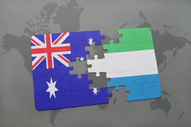 bir dünya haritası arka plan üzerinde Avustralya ve sierra leone ulusal bayrağı ile bulmaca.