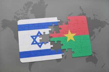 bir dünya haritası arka plan üzerinde İsrail ve burkina faso ulusal bayrağı ile bulmaca.