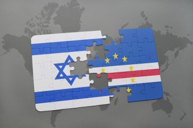 bir dünya haritası arka plan üzerinde İsrail ve cape verde ulusal bayrağı ile bulmaca.