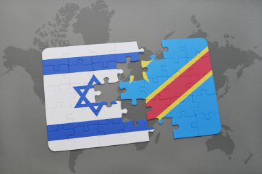bir dünya haritası arka plan üzerinde İsrail ve Kongo Demokratik Cumhuriyeti ulusal bayrağı ile bulmaca.