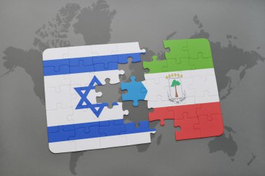 bir dünya haritası arka plan üzerinde İsrail ve ekvator ginesi ulusal bayrağı ile bulmaca.