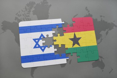 bir dünya haritası arka plan üzerinde İsrail ve Gana ulusal bayrağı ile bulmaca.