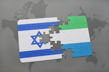 bir dünya haritası arka plan üzerinde İsrail ve sierra leone ulusal bayrağı ile bulmaca.