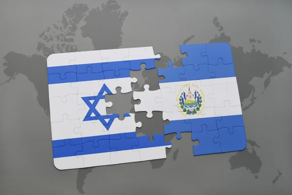 Puzzle a nemzeti zászló Izrael és el Salvador a világtérképen háttér. — Stock Fotó