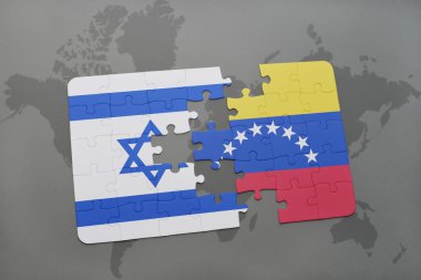 bir dünya haritası arka plan üzerinde İsrail ve Venezuela ulusal bayrağı ile bulmaca.