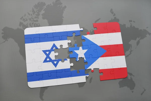 Παζλ με την εθνική σημαία του Ισραήλ και του Πουέρτο Ρίκο σε ένα παγκόσμιο φόντο χάρτη. — Φωτογραφία Αρχείου