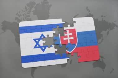 İsrail ve Slovakya ulusal bayrak dünya harita arka plan üzerinde ile bulmaca.