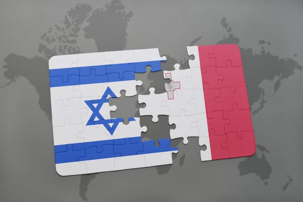 A nemzeti zászló, Izráel, és Málta a világ megjelenítése háttér puzzle. — Stock Fotó